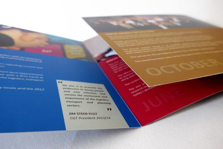 Gatefold brochure printed for the Chartered Institute of Logistics and Transport